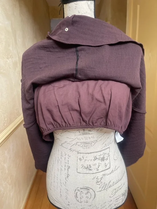 ZARA XXL Brown Textured Cotton Crop Tank Top Button Front Flowy Boho Cottagecore - Picture 3 of 8